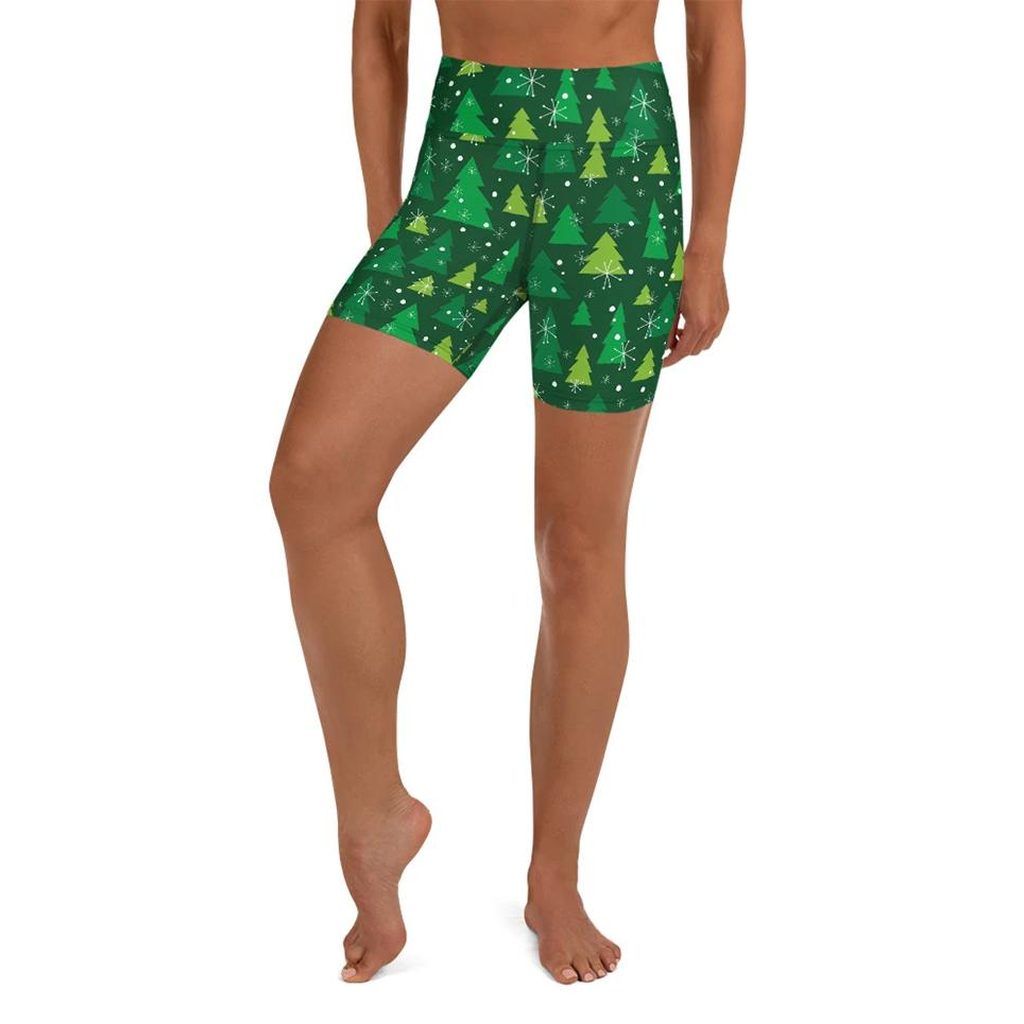 Green Forest Christmas Yoga Shorts
