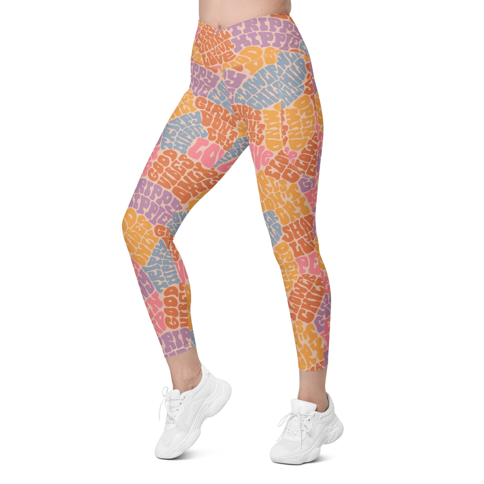 Groovy Hippie Crossover Leggings With Pockets