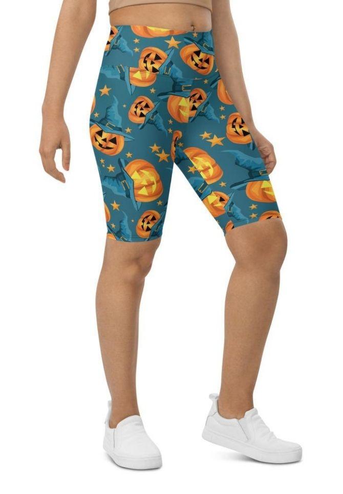 Halloween Pumpkin Biker Shorts