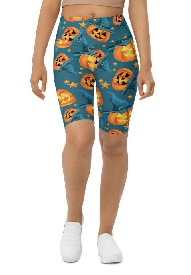 Halloween Pumpkin Biker Shorts