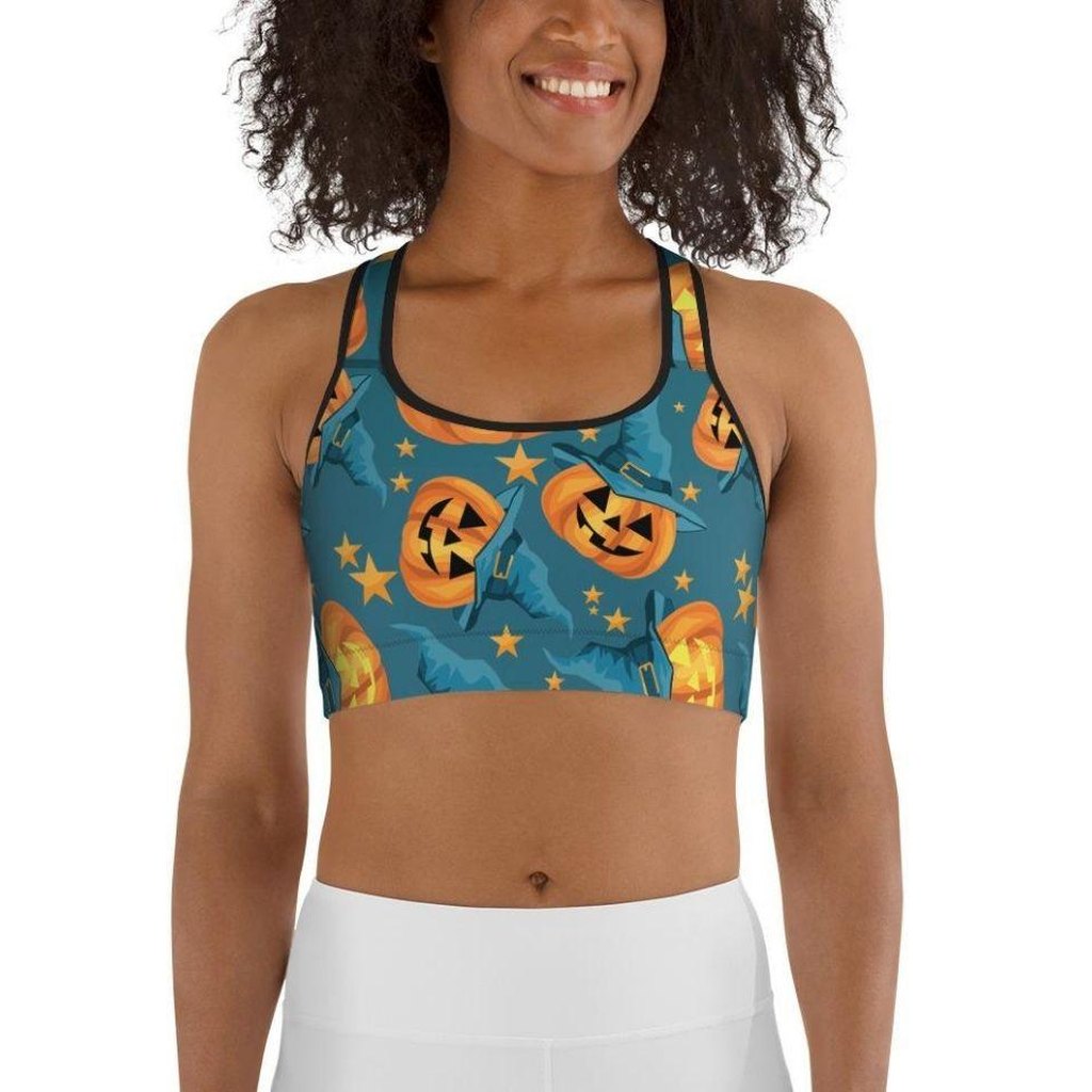 Halloween Pumpkin Sports Bra