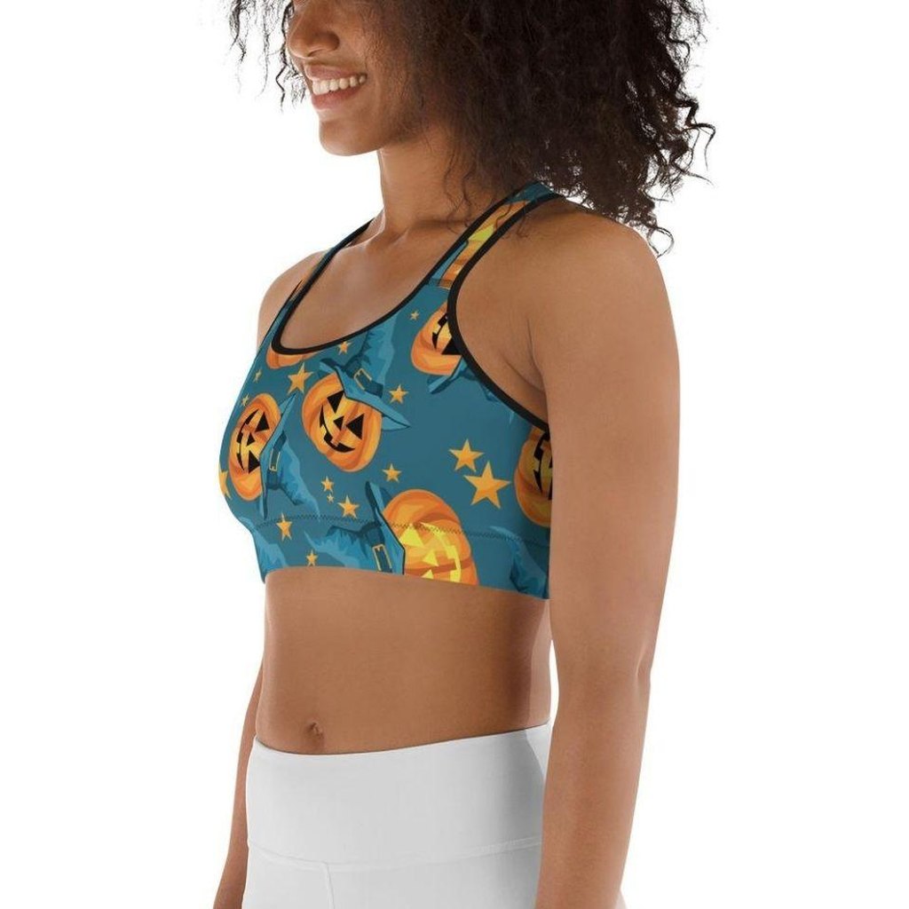 Halloween Pumpkin Sports Bra