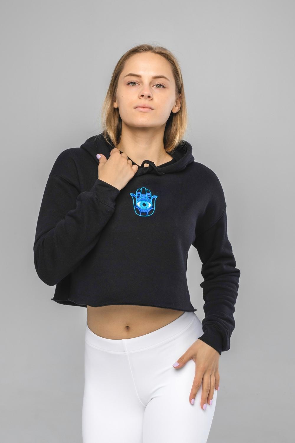 Hamsa Hand Embroidery Crop Hoodie