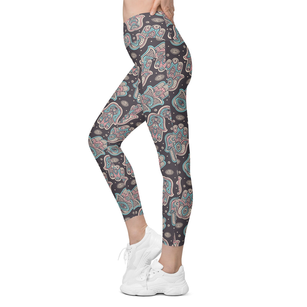 Hand Drawn Hamsa Crossover Leggings With Pockets