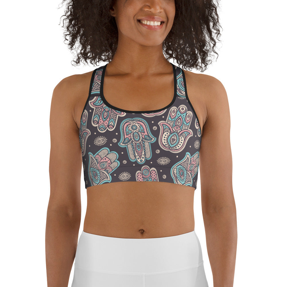 Hand Drawn Hamsa Sports Bra