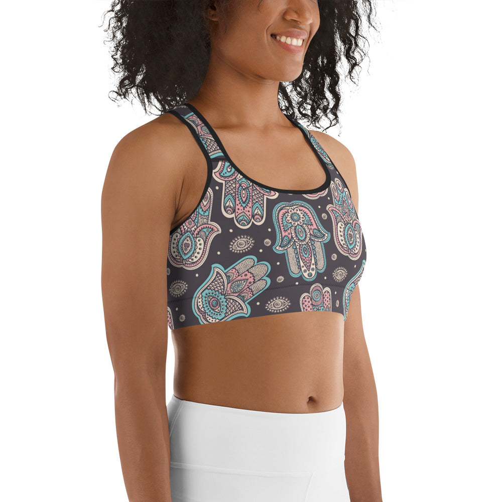 Hand Drawn Hamsa Sports Bra