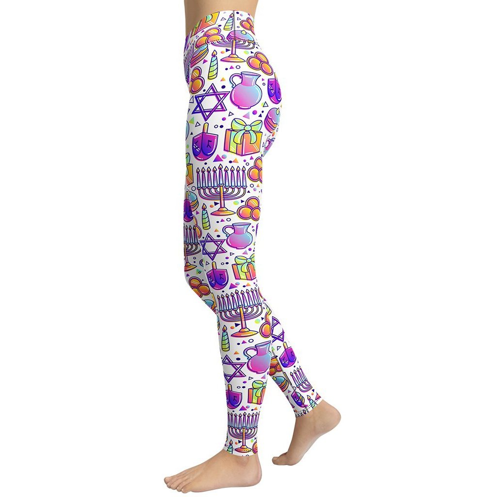 Hanukkah Symbol Yoga Leggings - FiercePulse - Premium Workout Leggings - Yoga Pants
