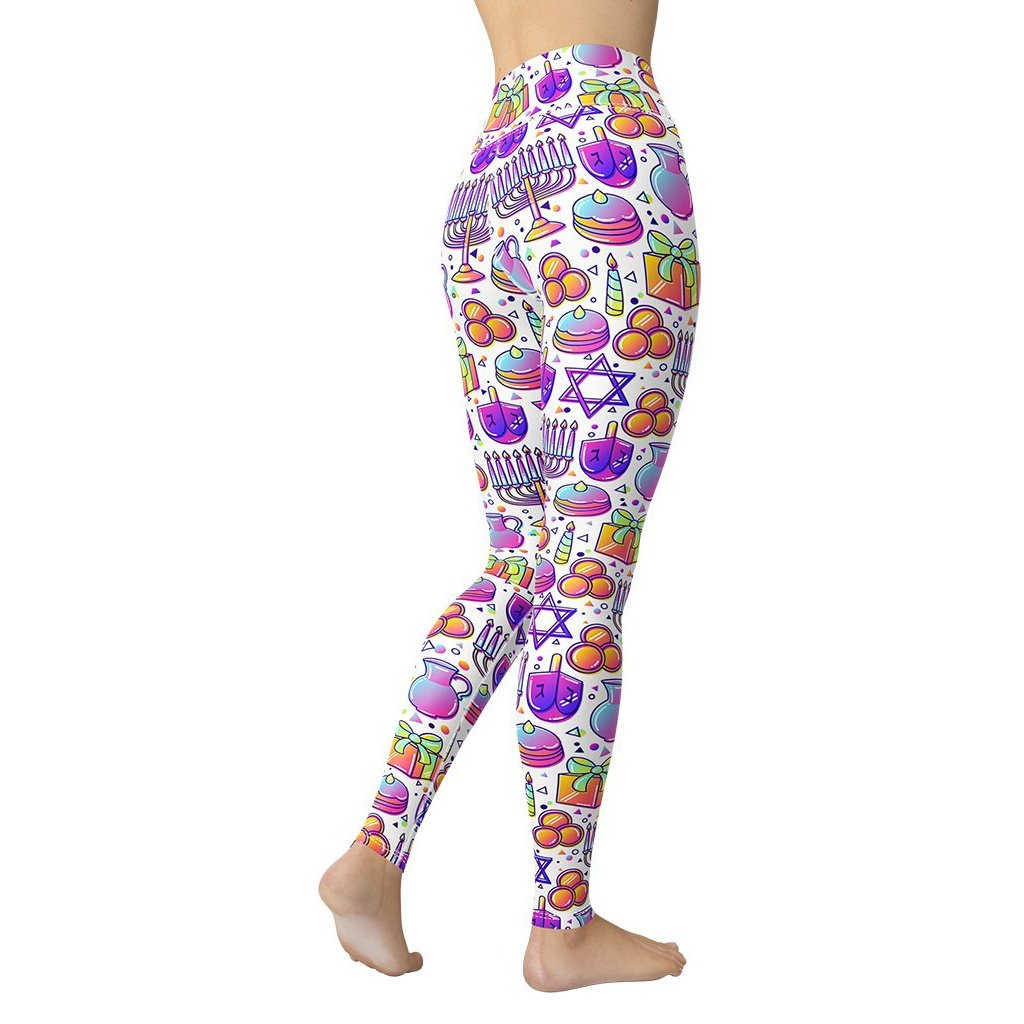 Hanukkah Symbol Yoga Leggings - FiercePulse - Premium Workout Leggings - Yoga Pants