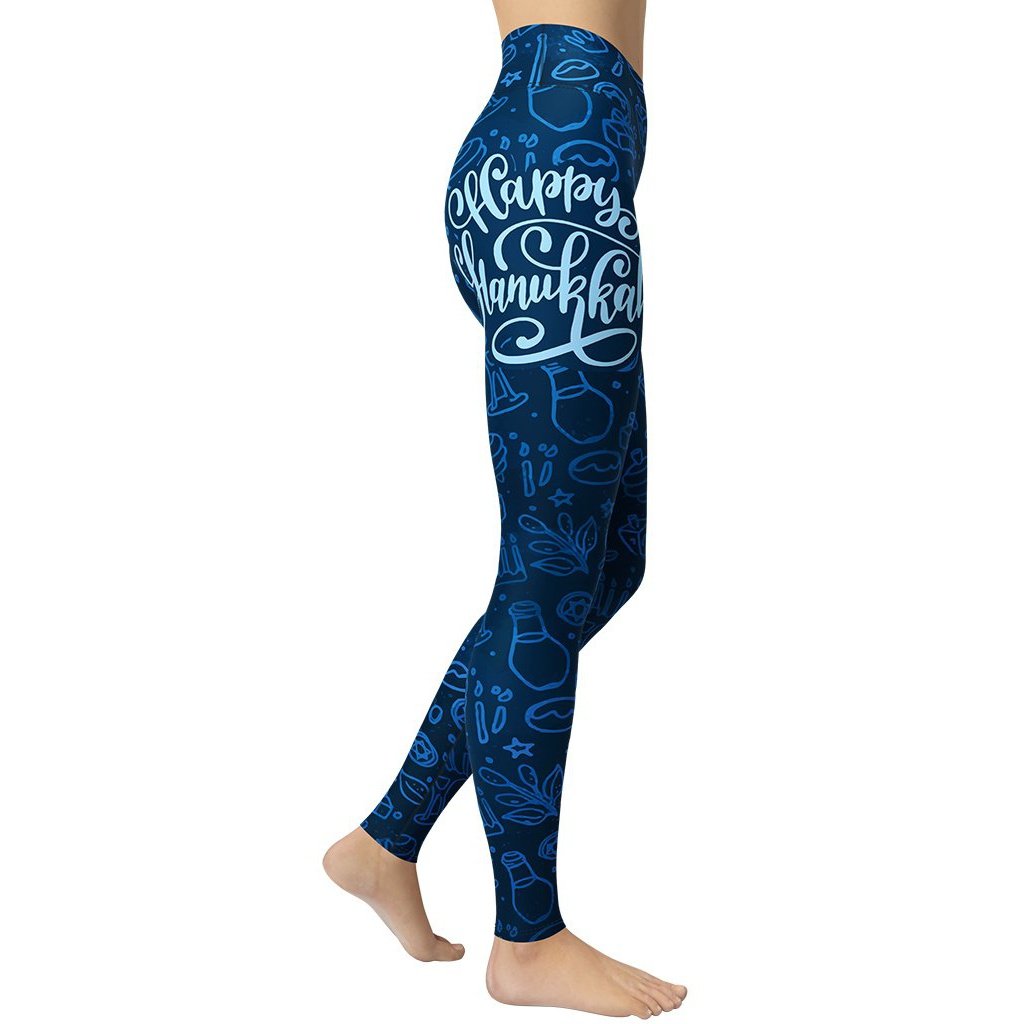 Happy Hanukkah Yoga Leggings - FiercePulse - Premium Workout Leggings - Yoga Pants