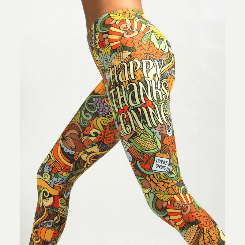 Festive Happy Thanksgiving Printed Leggings | FIERCEPULSE