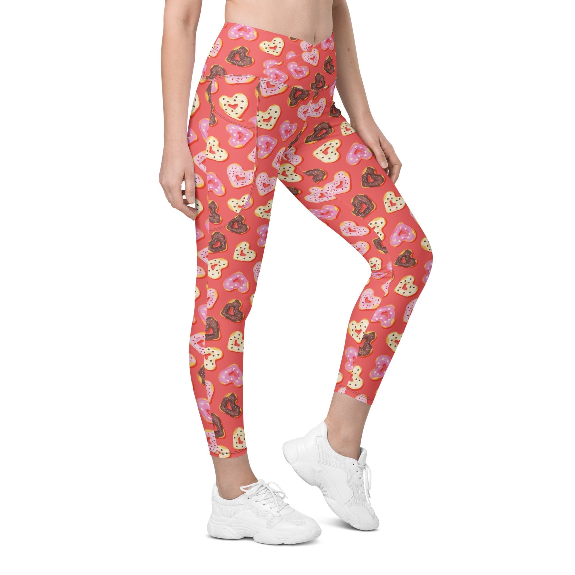 Heart Doughnuts Crossover Leggings With Pockets