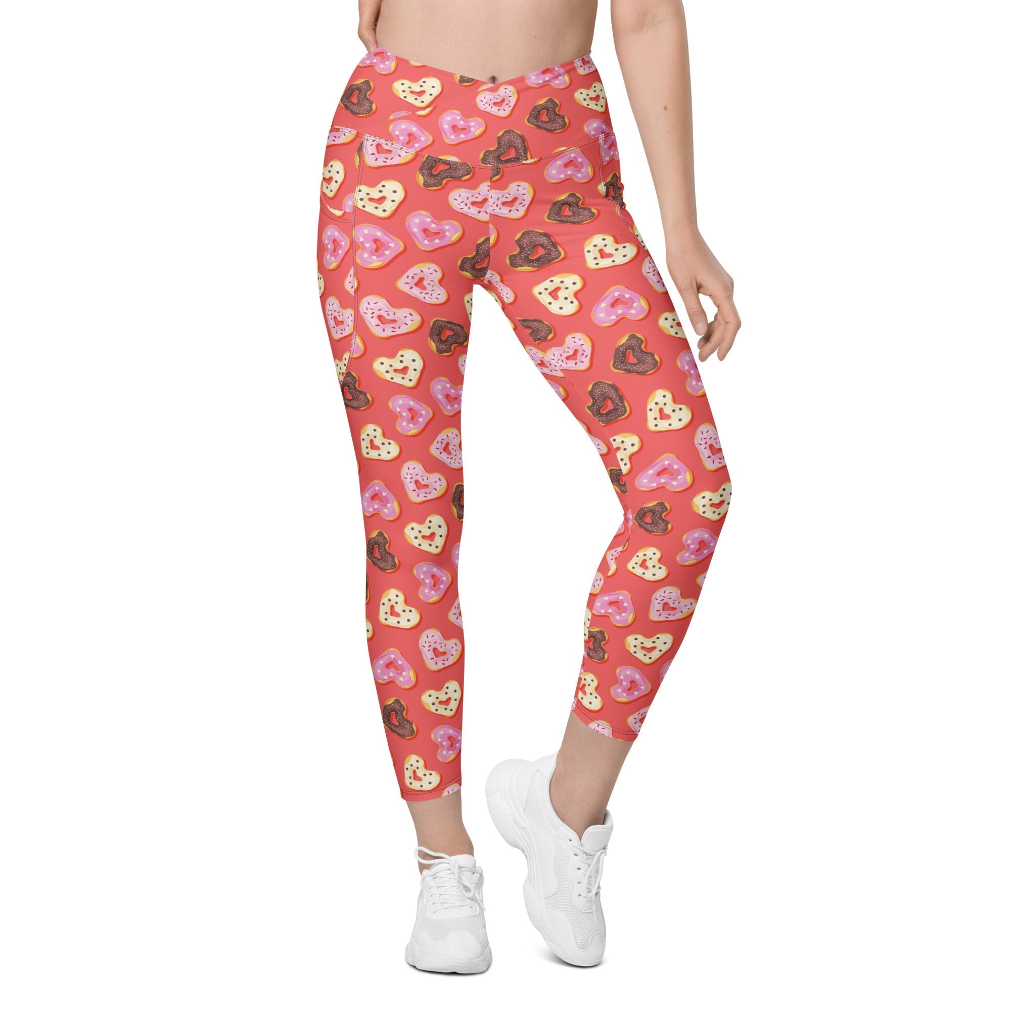 Heart Doughnuts Crossover Leggings With Pockets