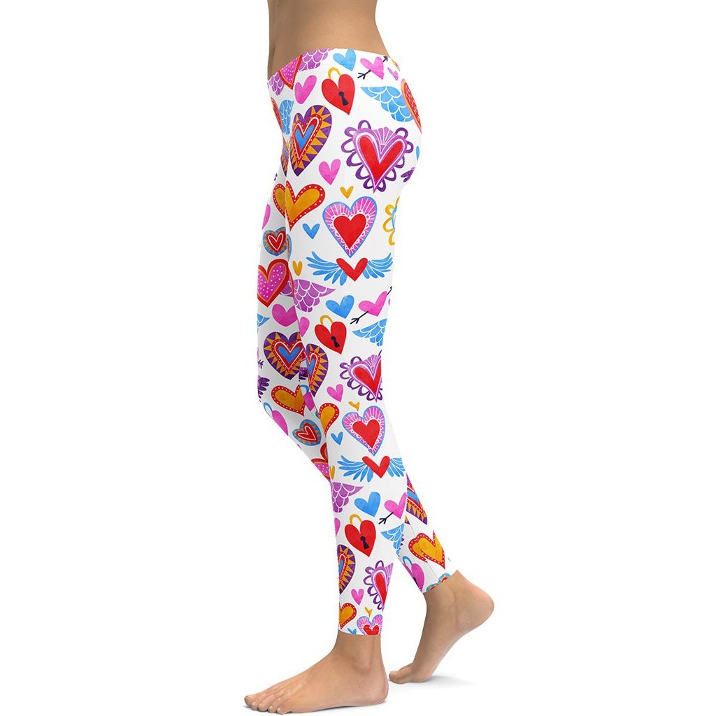  Women Valentines Hearts Print Legging Cute Elastic