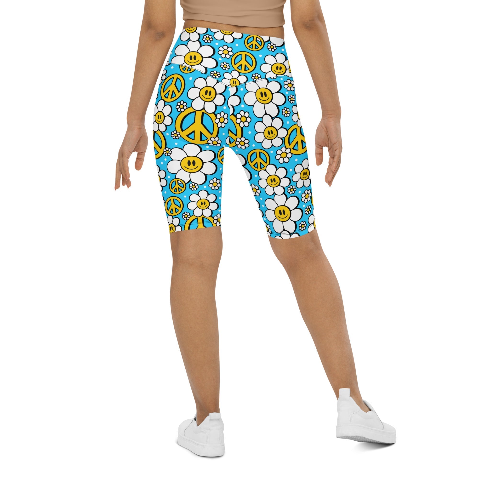 Hippie Flower Pattern Biker Shorts