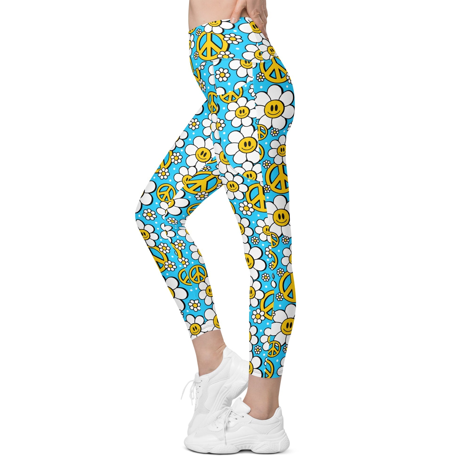 Hippie Flower Pattern Leggings With Pockets