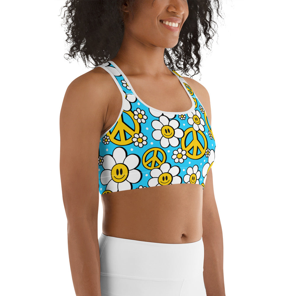Hippie Flower Pattern Sports Bra
