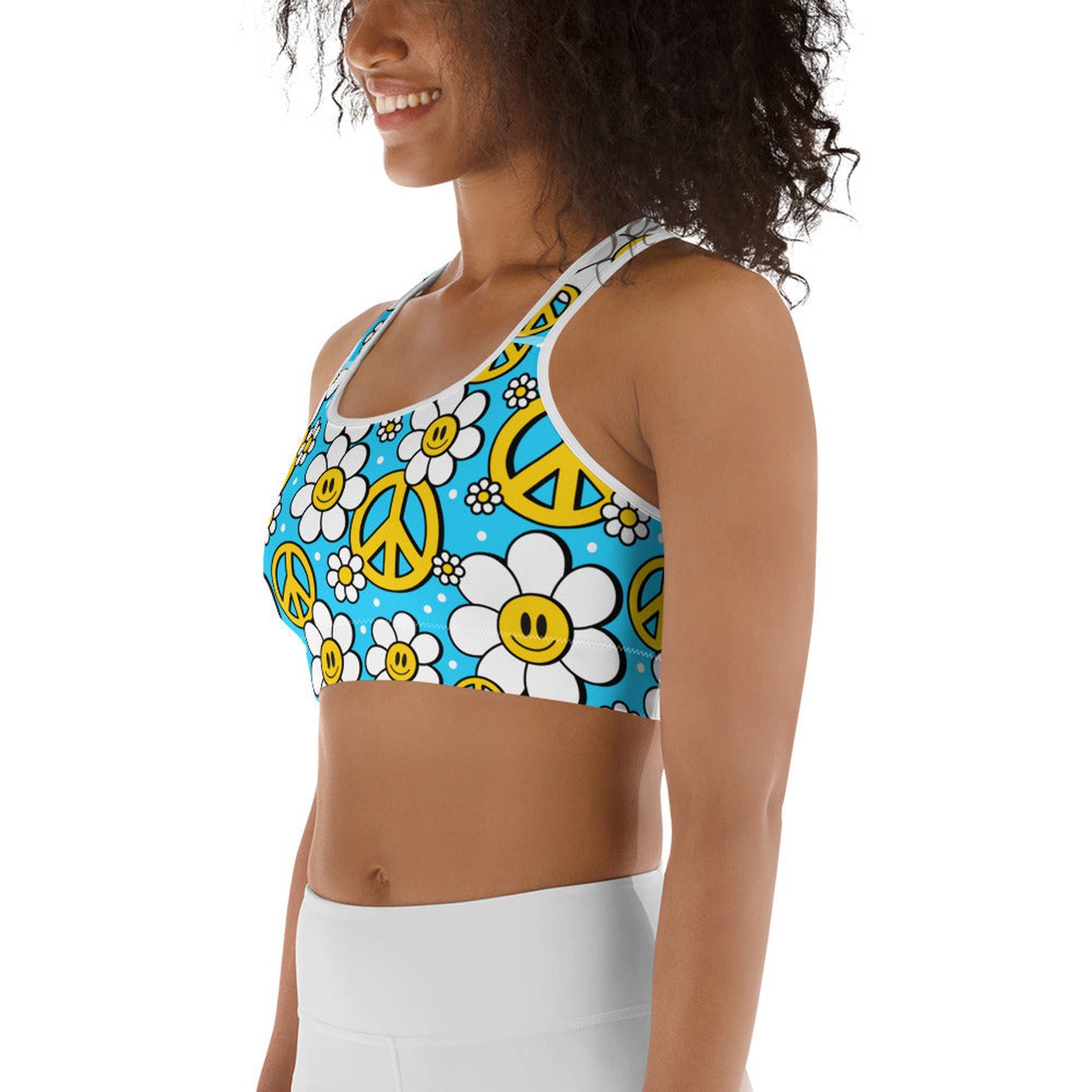 Hippie Flower Pattern Sports Bra