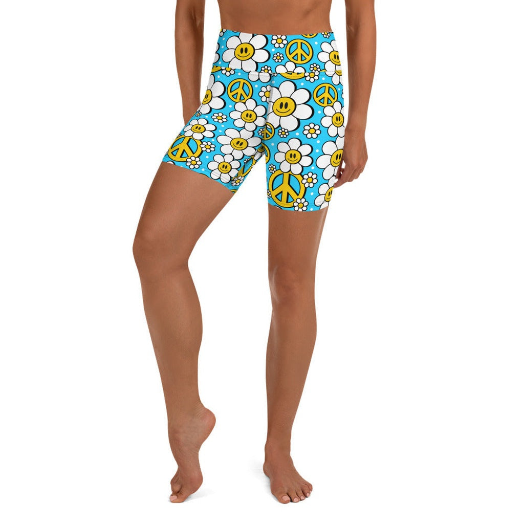 Hippie Flower Pattern Yoga Shorts