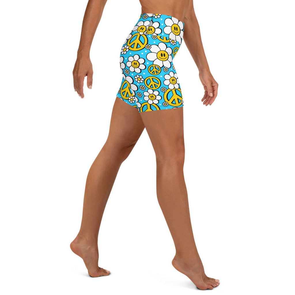 Hippie Flower Pattern Yoga Shorts