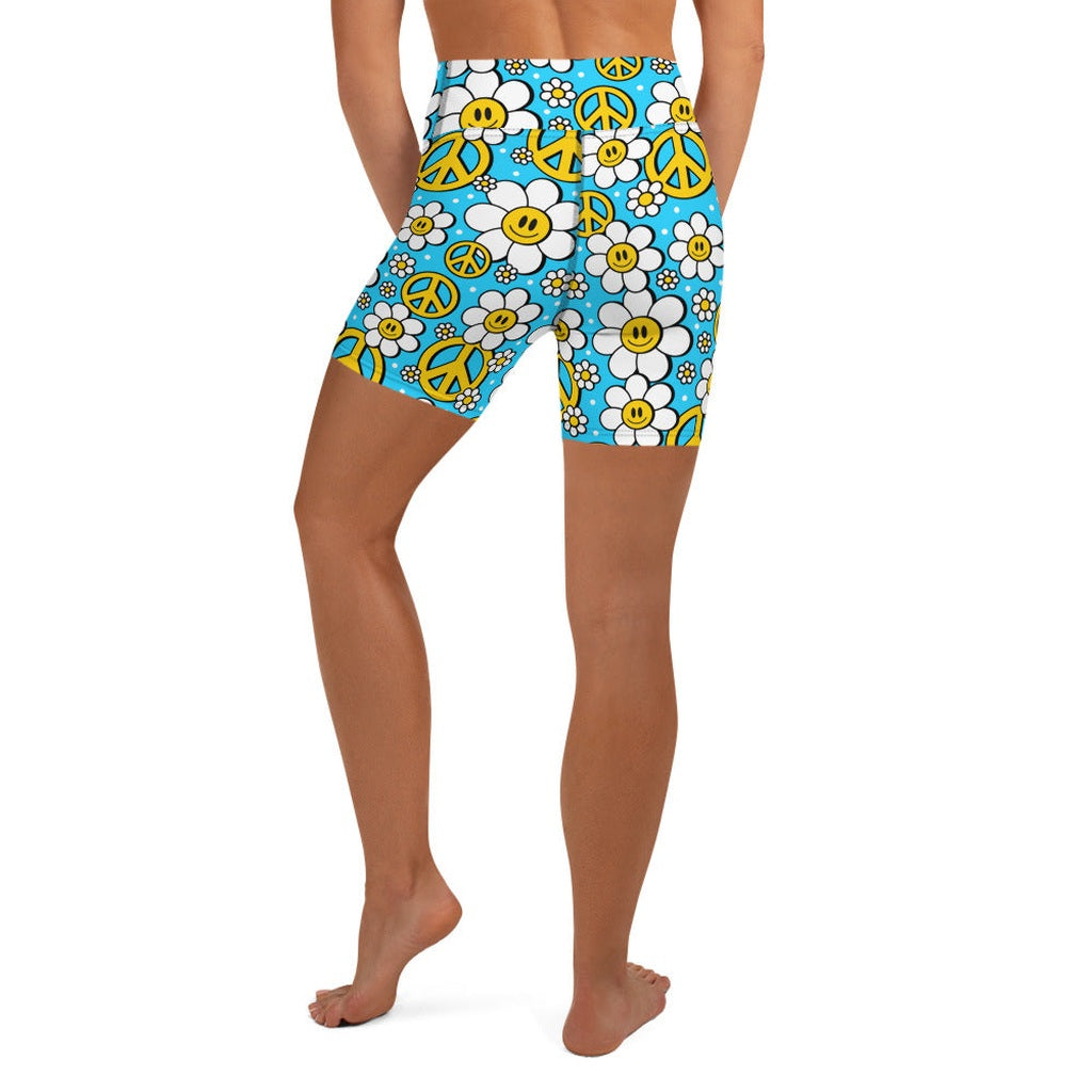 Hippie Flower Pattern Yoga Shorts