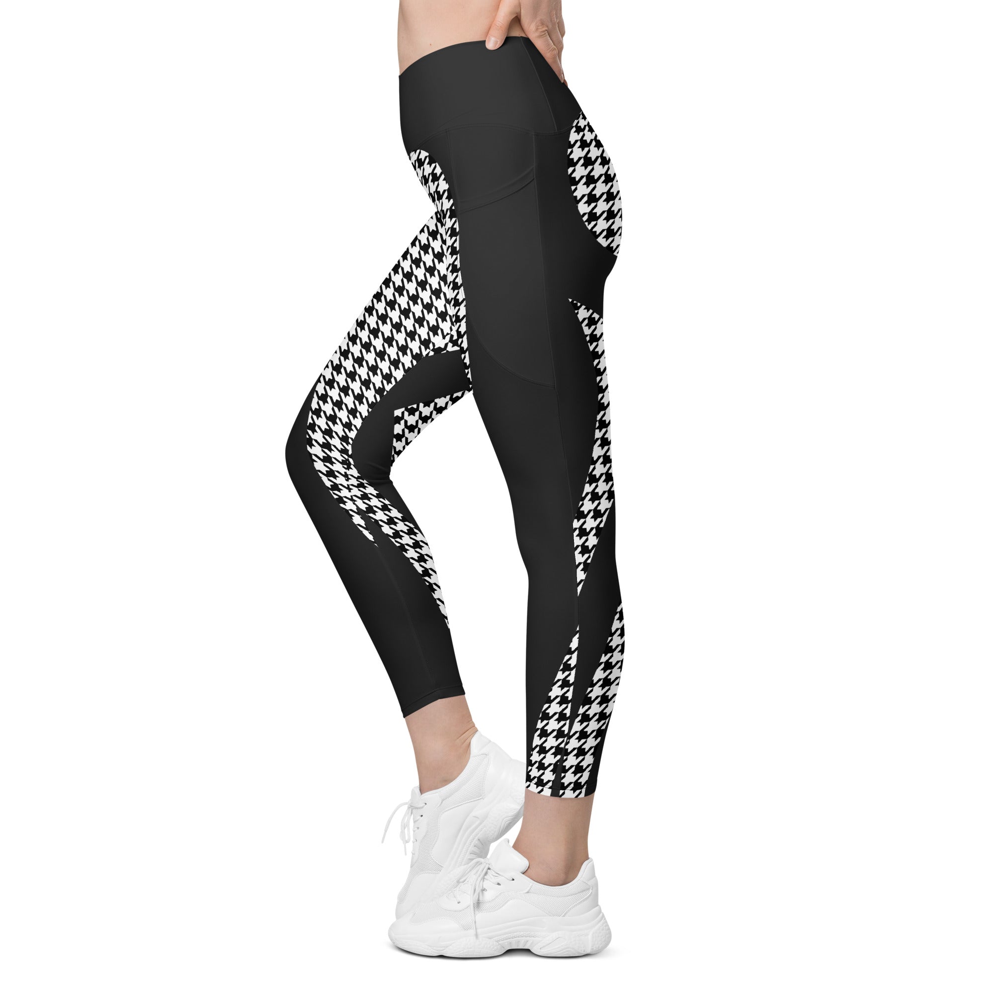 Houndstooth Heart Shaped Crossover Leggings With Pockets