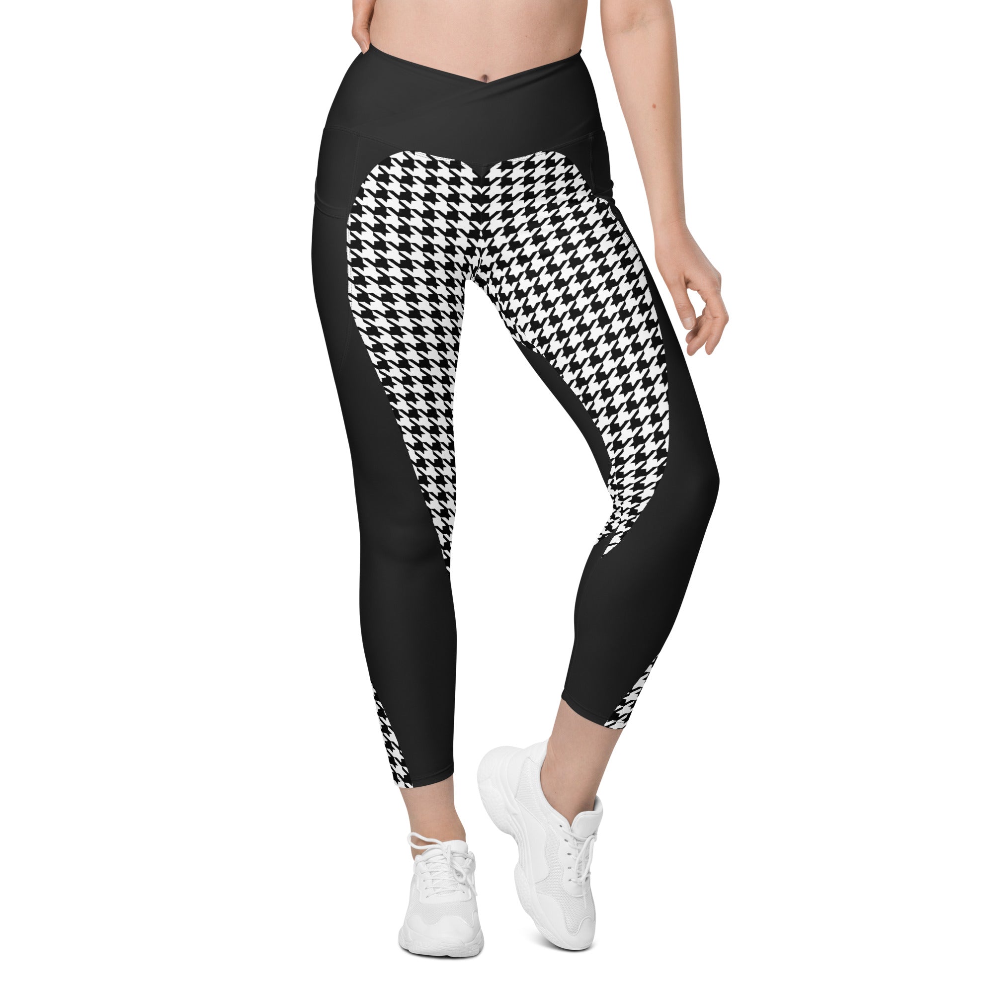Houndstooth Heart Shaped Crossover Leggings With Pockets