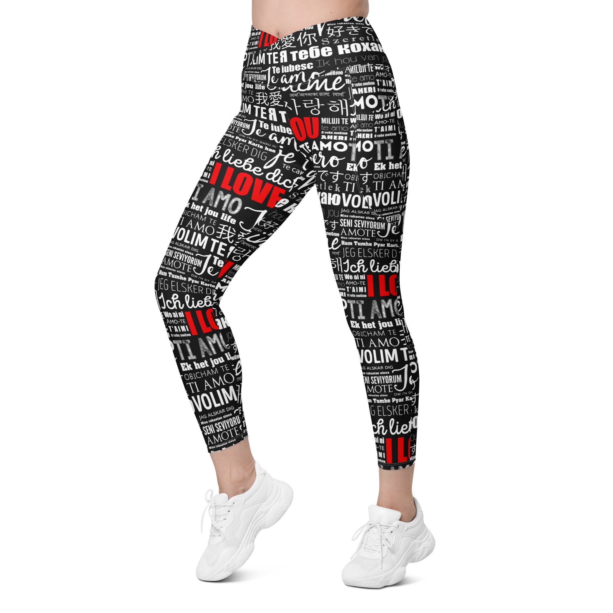 I Love You Crossover Leggings With Pockets