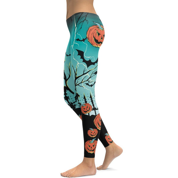 Halloween Jack O'Lantern Printed Leggings | FIERCEPULSE
