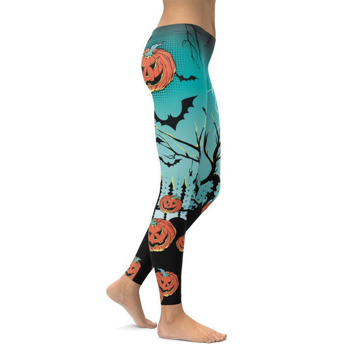 Halloween Jack O'Lantern Printed Leggings | FIERCEPULSE
