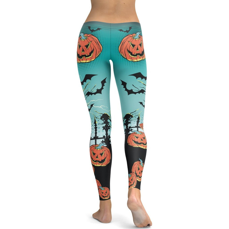 Halloween Jack O'Lantern Printed Leggings | FIERCEPULSE