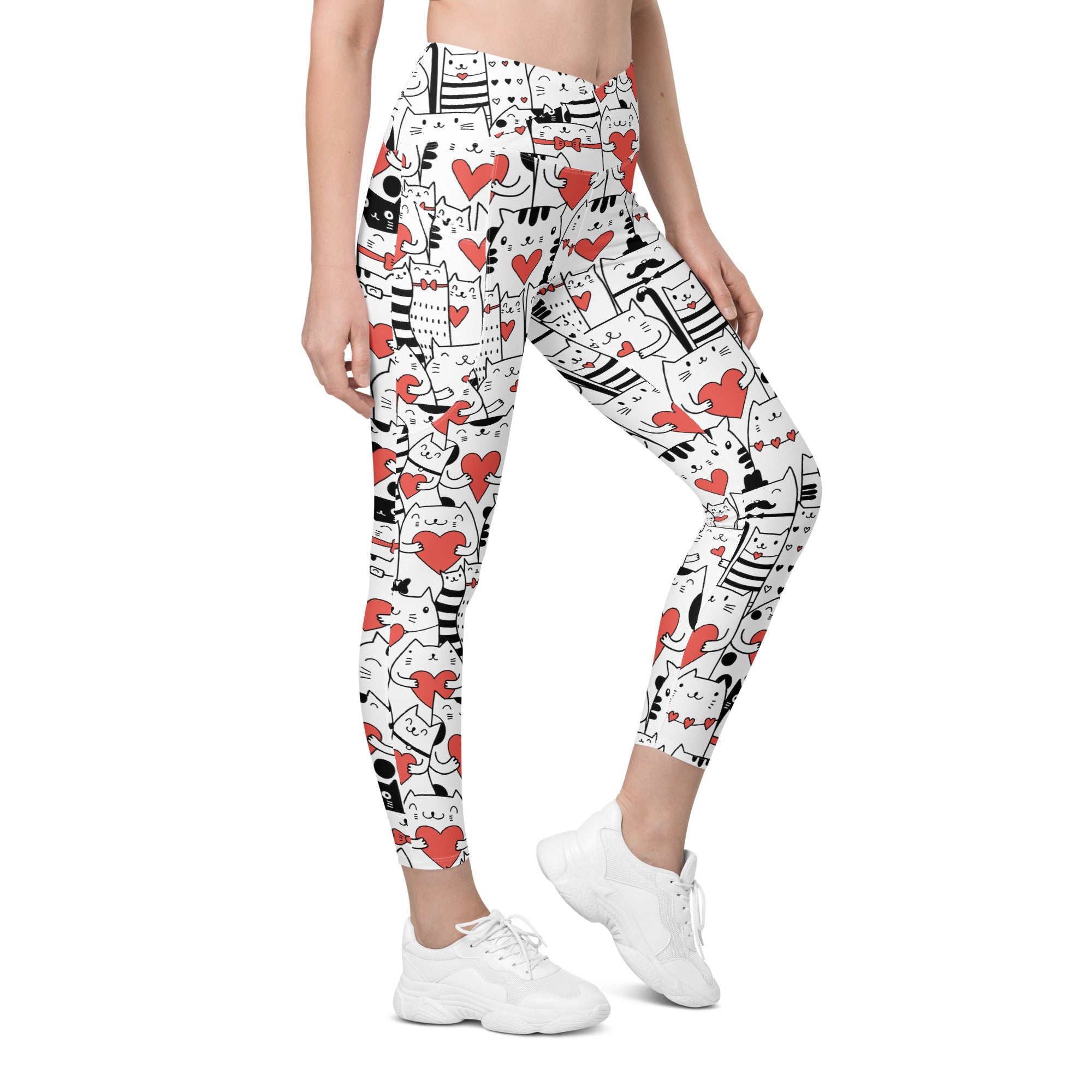 Kitties in Love Crossover Leggings With Pockets