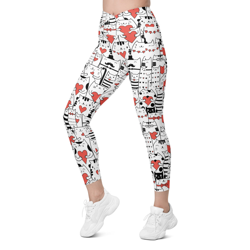 Kitties in Love Crossover Leggings With Pockets
