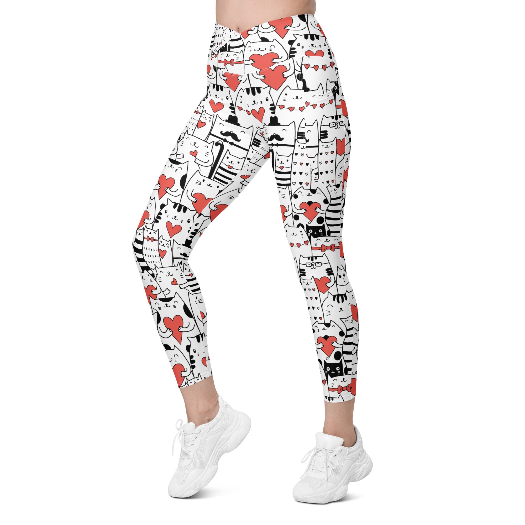 Kitties in Love Crossover Leggings With Pockets