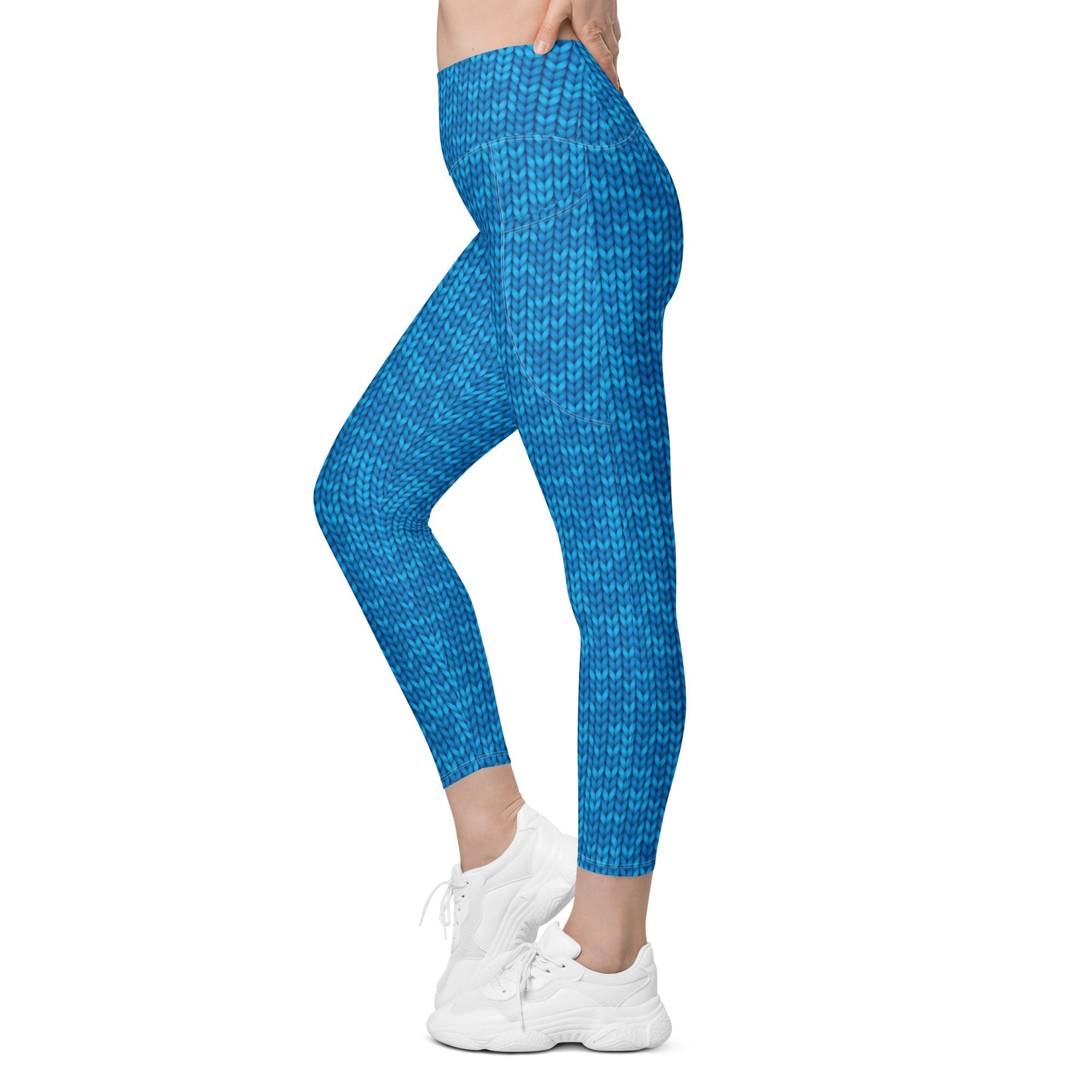 Knitted Print Pattern Leggings With Pockets