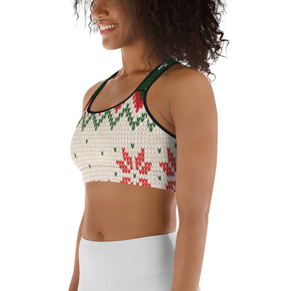 Knitted Print Ugly Christmas Sports Bra: Women's Christmas Outfits