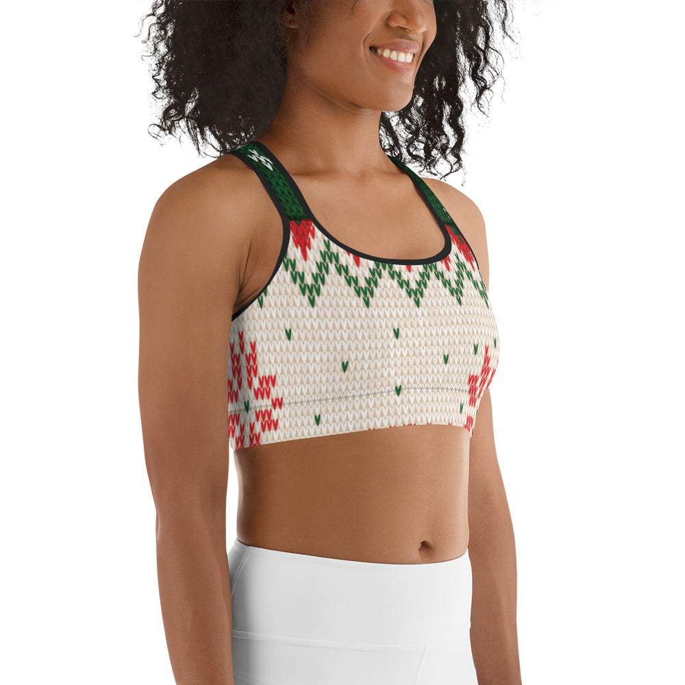 Knitted Print Ugly Christmas Sports Bra: Women's Christmas Outfits
