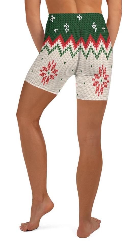 Knitted Print Ugly Christmas Yoga Shorts