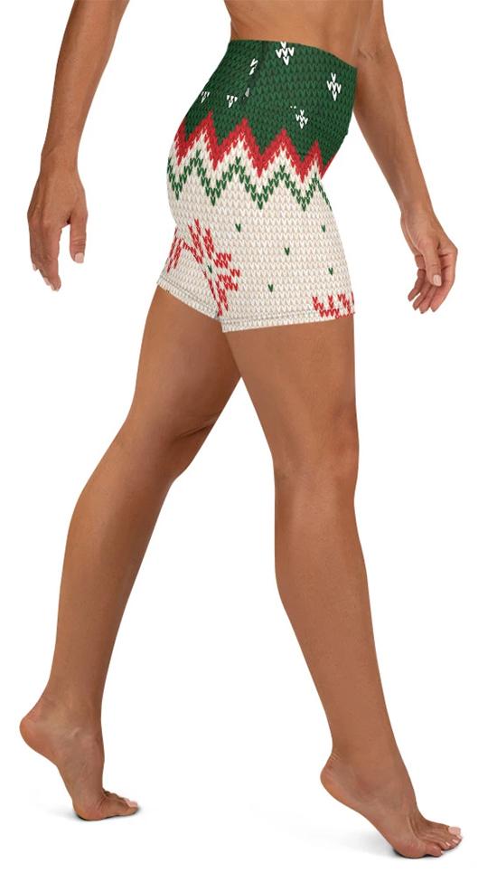 Knitted Print Ugly Christmas Yoga Shorts