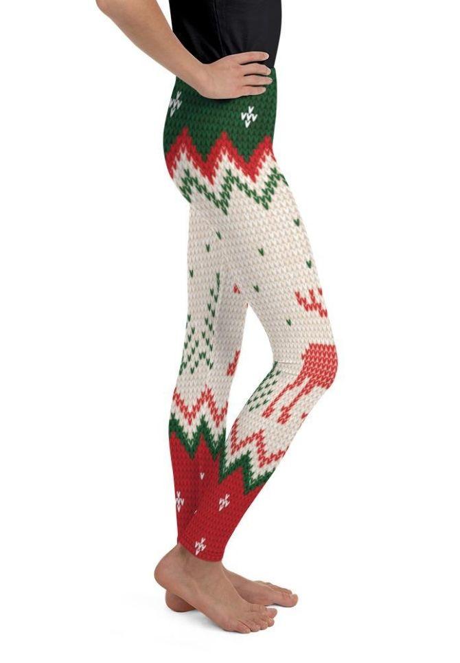 Knitted Print Ugly Christmas Youth Leggings