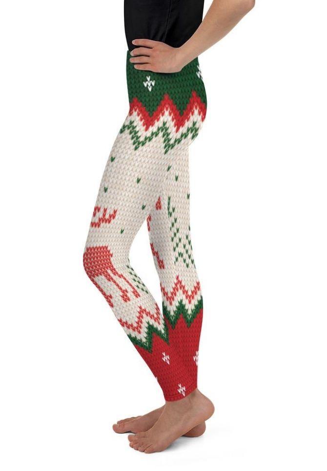 Knitted Print Ugly Christmas Youth Leggings