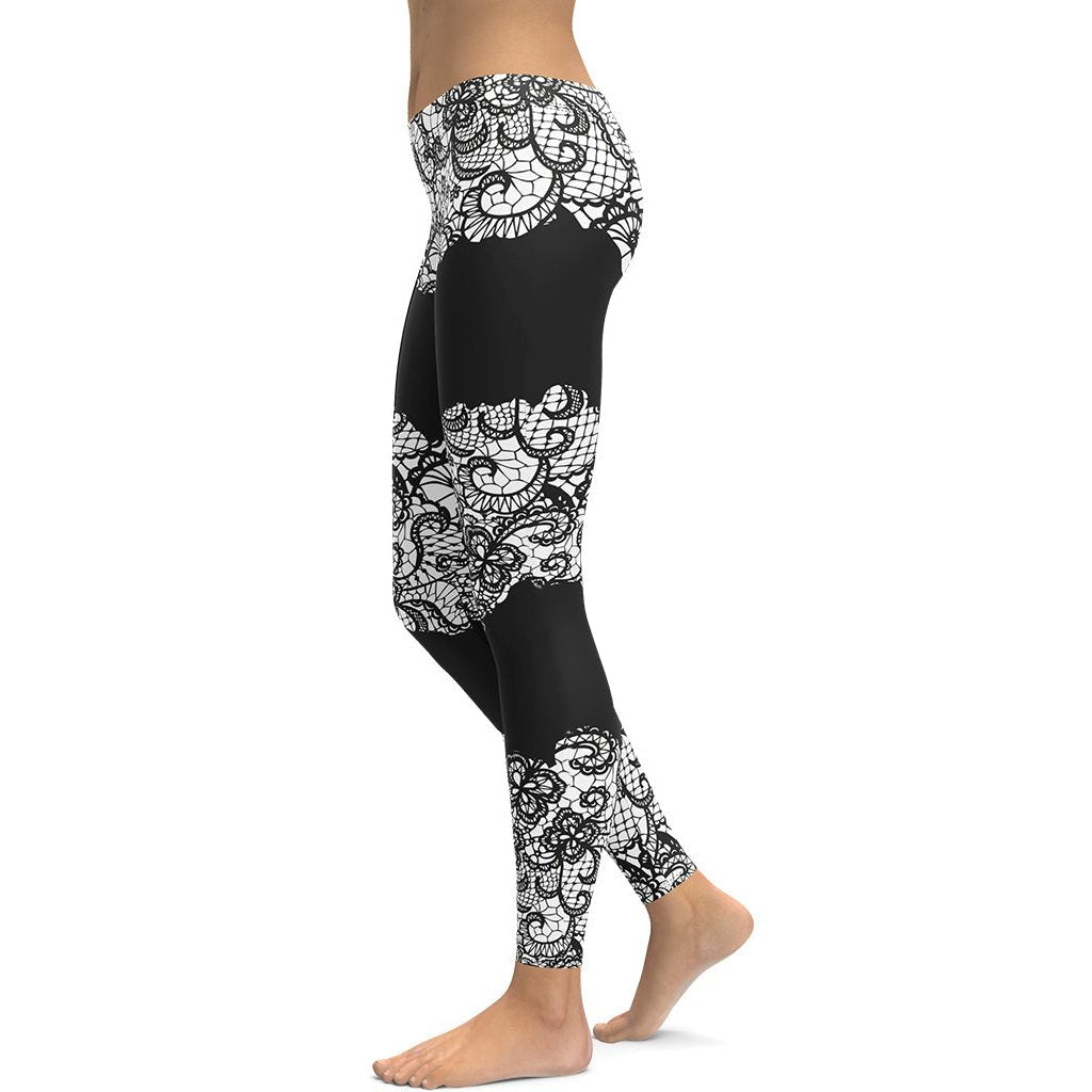 Yoga Leggings For Women In Black with Floral Cutouts