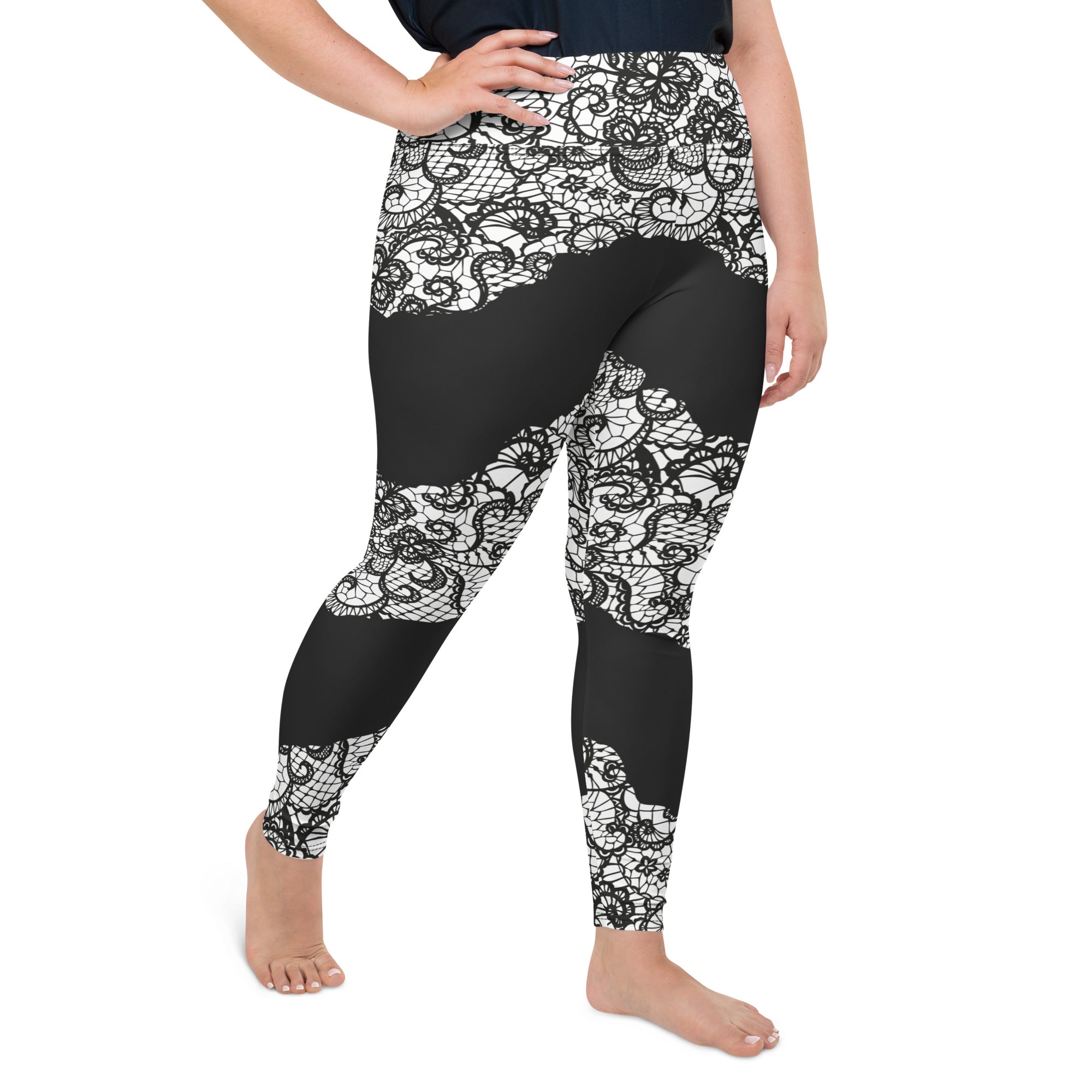 Plus Size White Cut Off Leggings Lace Cut Out Plus Size Leggings