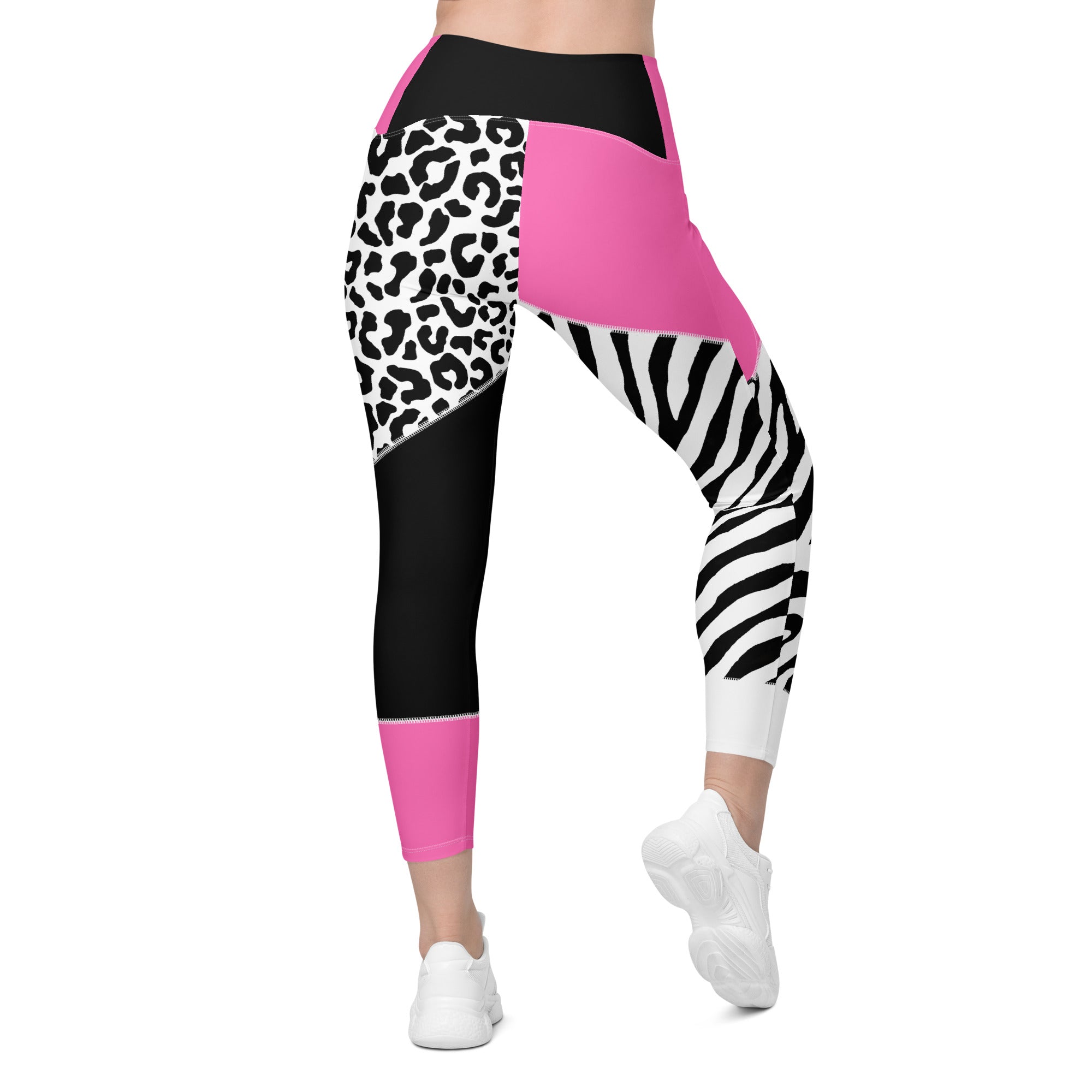 Leopard Color Block Leggings With Pockets