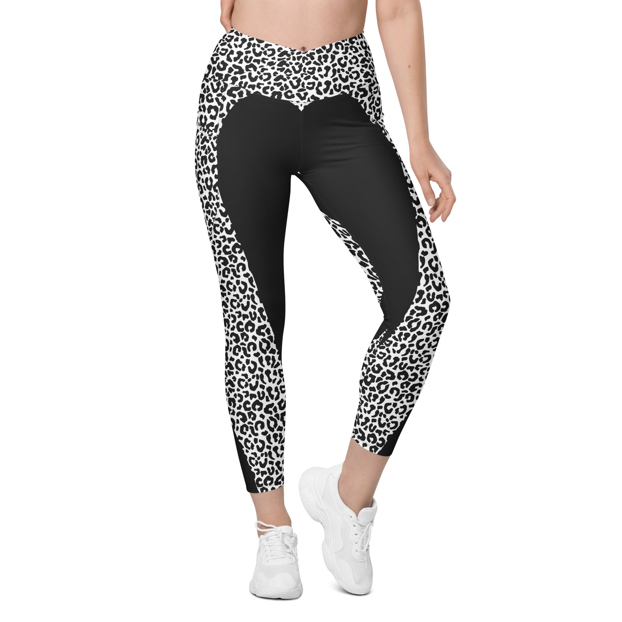 Leopard Heart Shaped Crossover Leggings With Pockets
