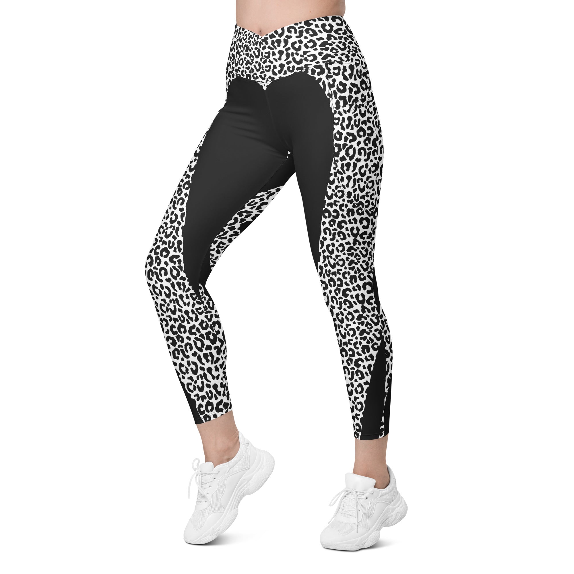 Leopard Heart Shaped Crossover Leggings With Pockets