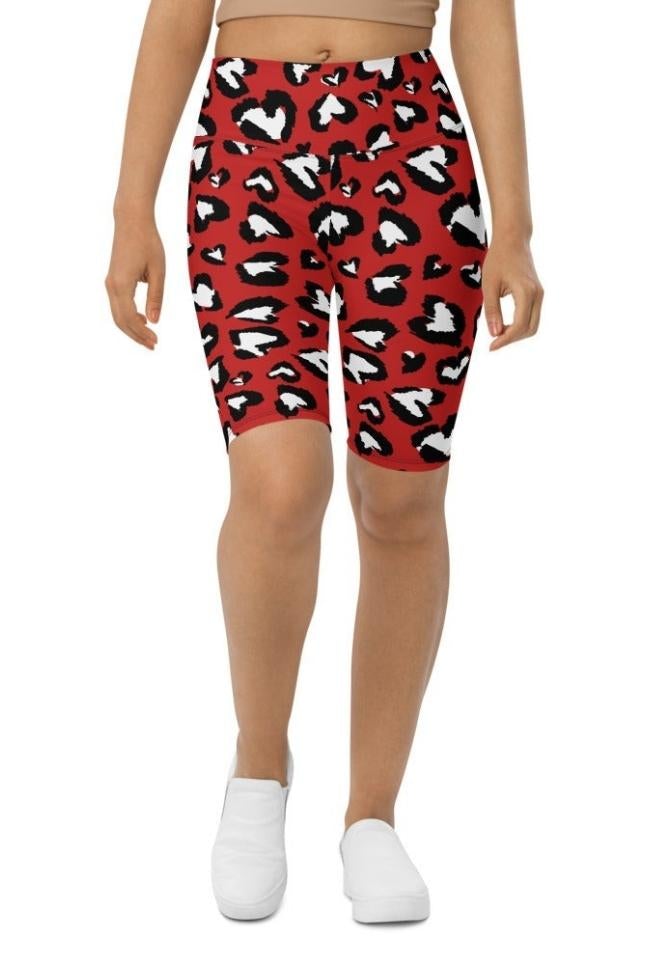 Leopard Hearts Biker Shorts