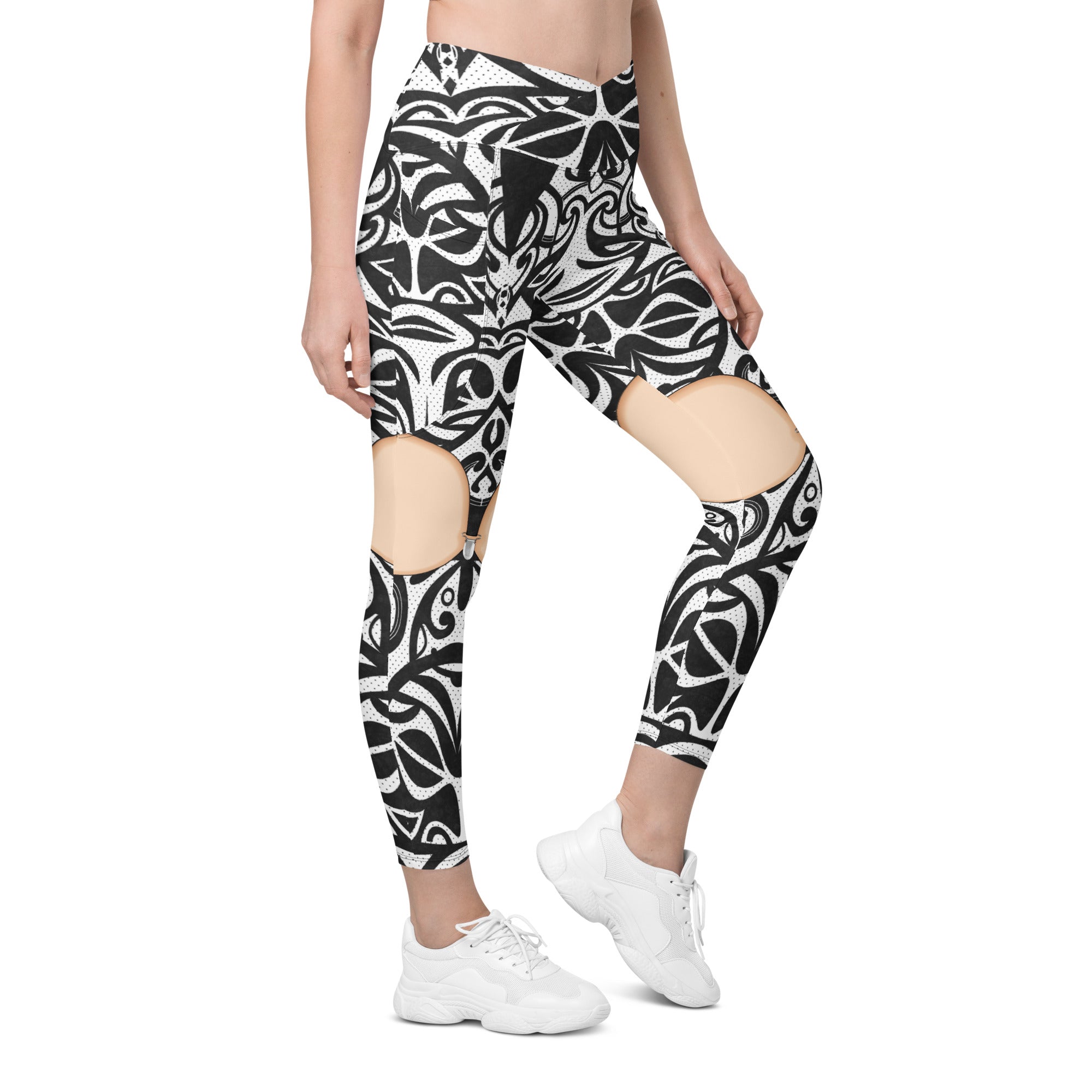 Light Tone Cute Suspenders Crossover Leggings With Pockets