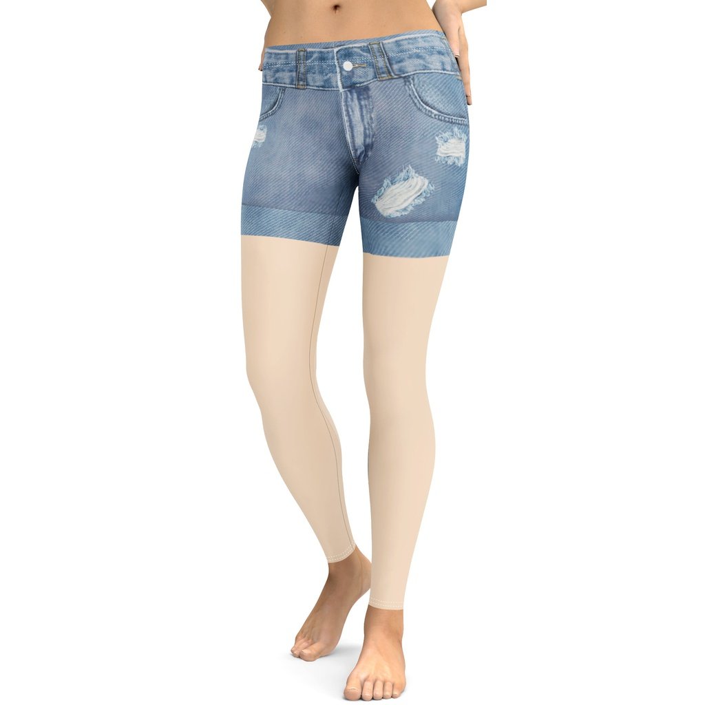 Light Nude Denim Shorts Leggings