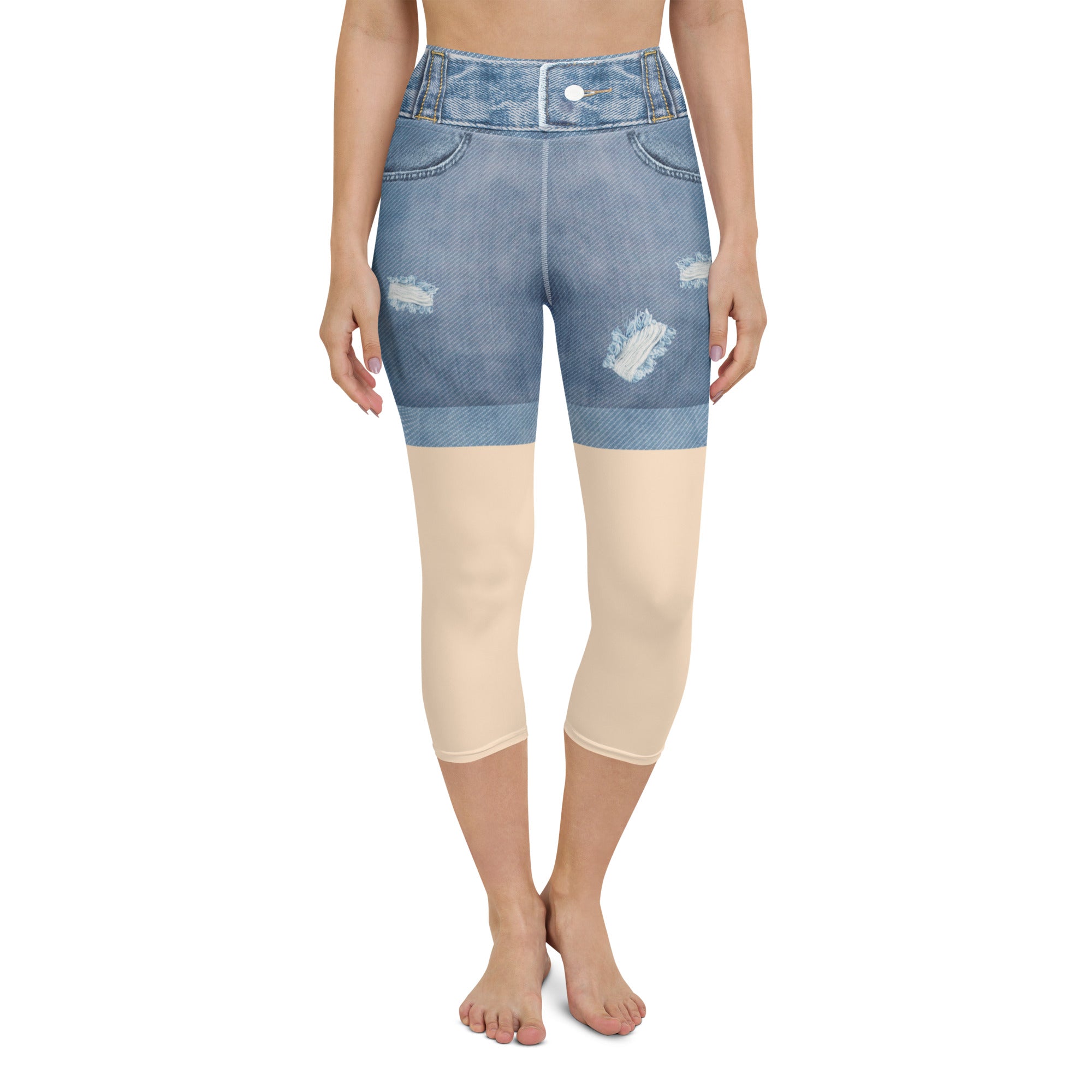 Light Tone Denim Shorts Yoga Capris
