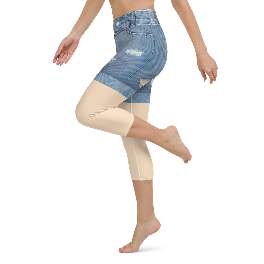Light Tone Denim Shorts Yoga Capris